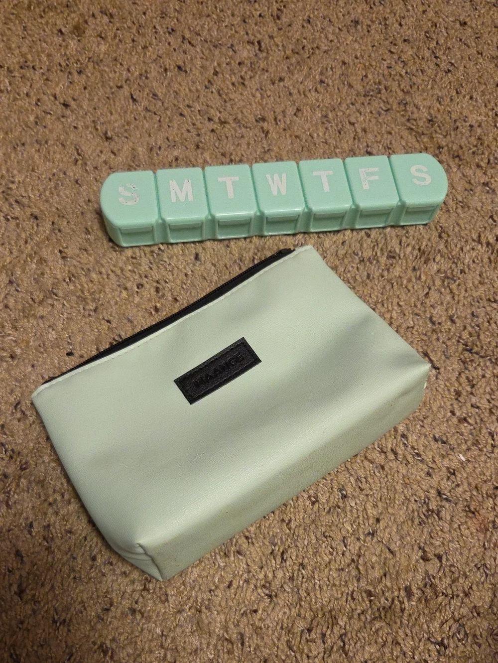 Mint Green Travel Pouch with Matching Pill Organizer - See Photos